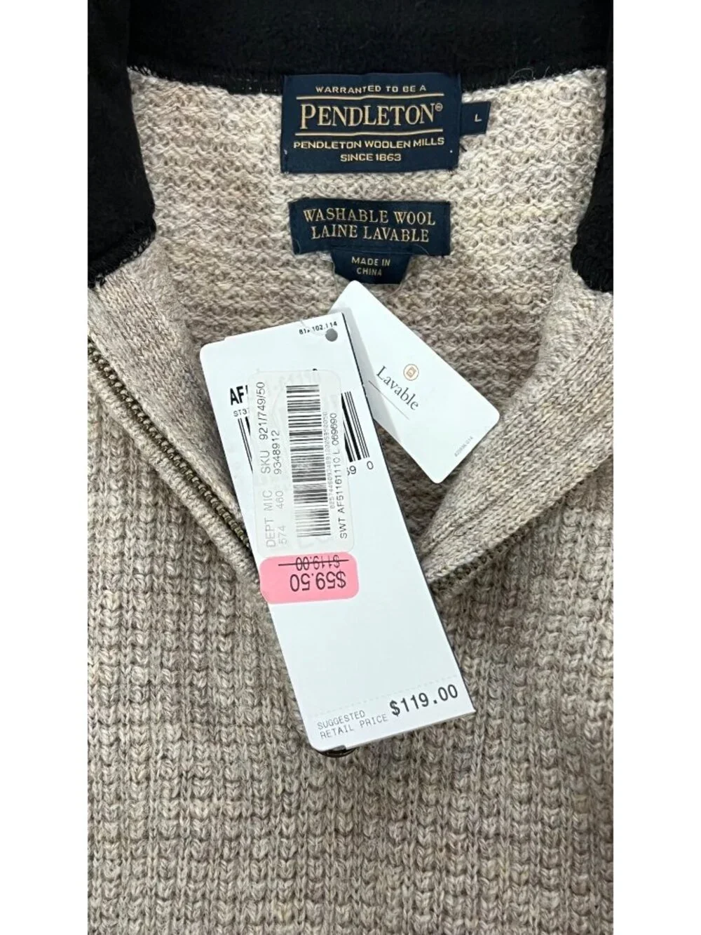 Classic Pendleton Shetland Wool Quarter-Zip Sweater Mens Large NWT